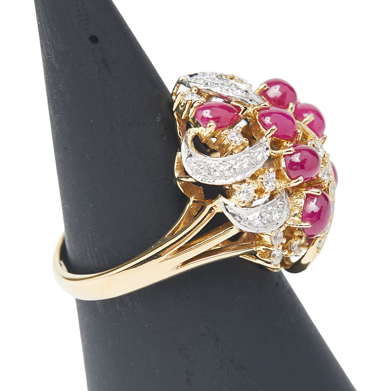 K18YG イエローゴールド Pt900 プラチナ コンビ ルビー2.40ct ダイヤ0.55ct リング 指輪 レディース 12号 【中古】