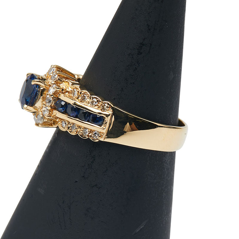 K18YG イエローゴールド サファイア0.45ct ダイヤ リング 指輪 レディース 11.5号 【中古】