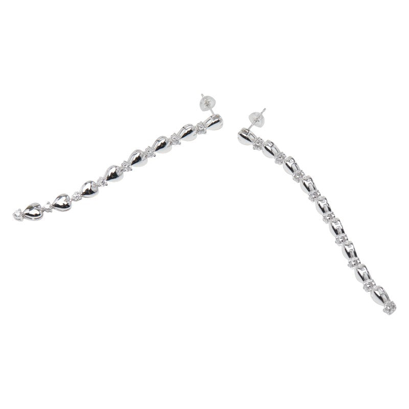 K18WG ホワイトゴールド ダイヤ ハート モチーフ ピアス レディース 【中古】