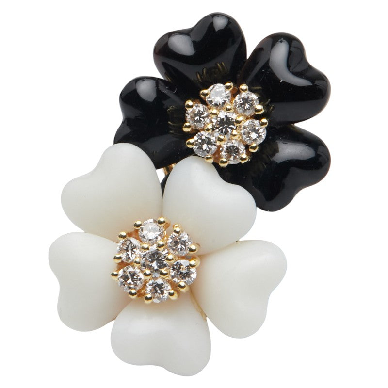 K18YG イエローゴールド ダイヤ0.41ct オニキス カルセドニー フラワー 花 モチーフ ペンダントトップ レディース 【中古】