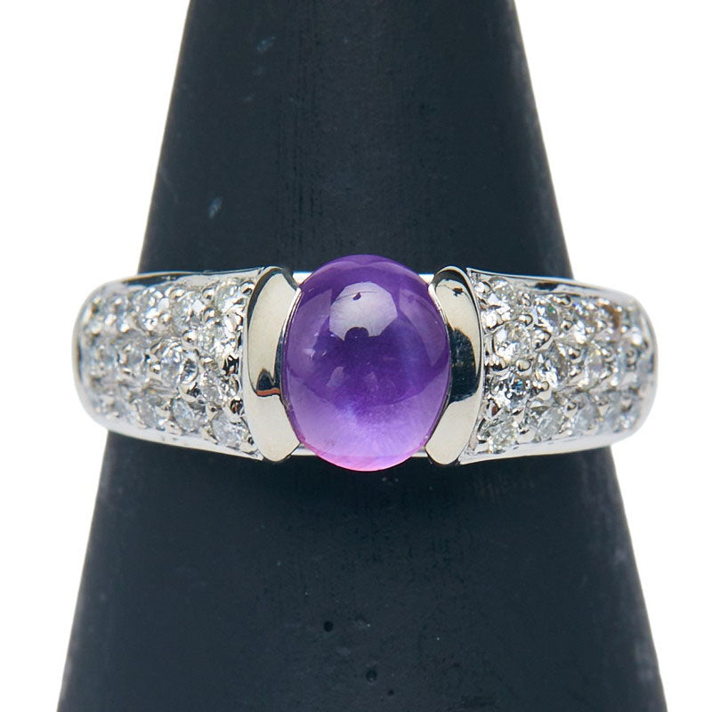 Pt900 プラチナ スターサファイア2.25ct ダイヤ0.50ct パヴェ リング 指輪 レディース 12号 【中古】