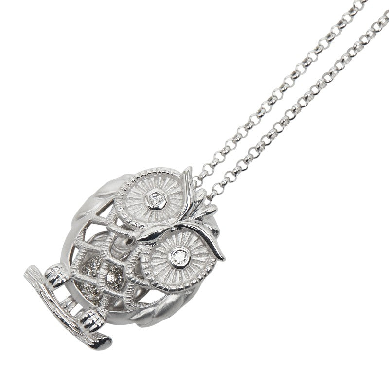 K18WG ホワイトゴールド ダイヤ0.13ct フクロウ モチーフ ネックレス レディース 【中古】