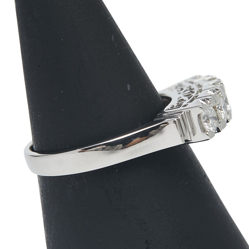 Pt900 プラチナ ダイヤ0.69ct 一文字 リング 指輪 レディース 12号 【中古】