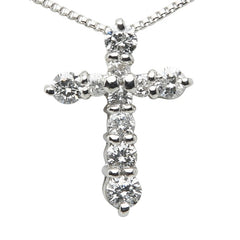 Pt950 プラチナ Pt850 プラチナ ダイヤ0.26ct クロス 十字架 モチーフ ベネチアンチェーン ネックレス レディース 【中古】