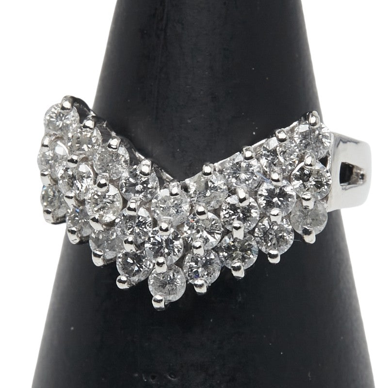 Pt900 プラチナ ダイヤ1.05ct V字 リング 指輪 レディース 9.5号 【中古】