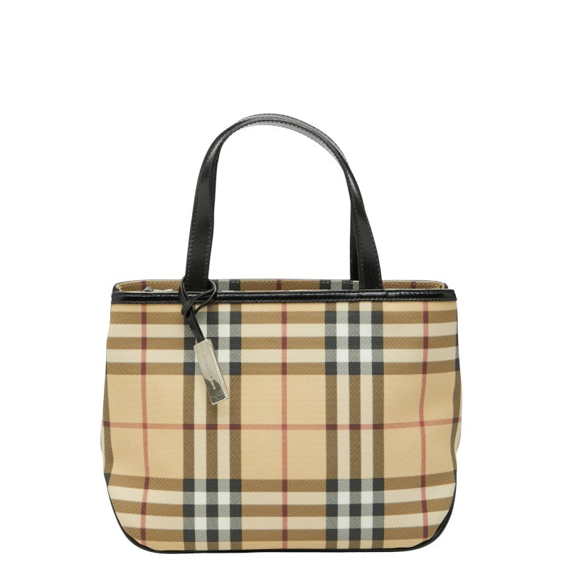 バーバリー ノバチェック ハンドバッグ トートバッグ ベージュ ブラック PVC レザー レディース BURBERRY 【中古】