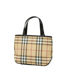 バーバリー ノバチェック ハンドバッグ トートバッグ ベージュ ブラック PVC レザー レディース BURBERRY 【中古】