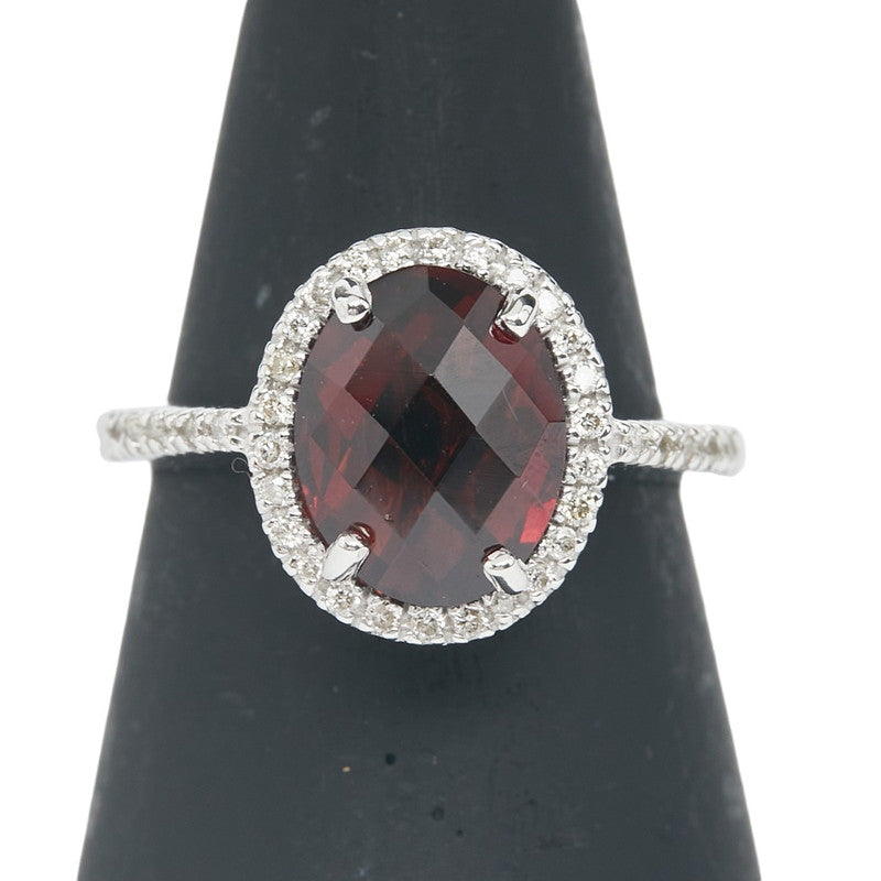 ノーブランド K18WG ホワイトゴールド ガーネット ダイヤ0.18ct リング 指輪 レディース no brand 11号 【中古】