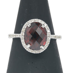 ノーブランド K18WG ホワイトゴールド ガーネット ダイヤ0.18ct リング 指輪 レディース no brand 11号 【中古】