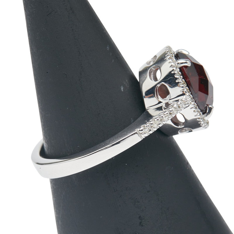 ノーブランド K18WG ホワイトゴールド ガーネット ダイヤ0.18ct リング 指輪 レディース no brand 11号 【中古】