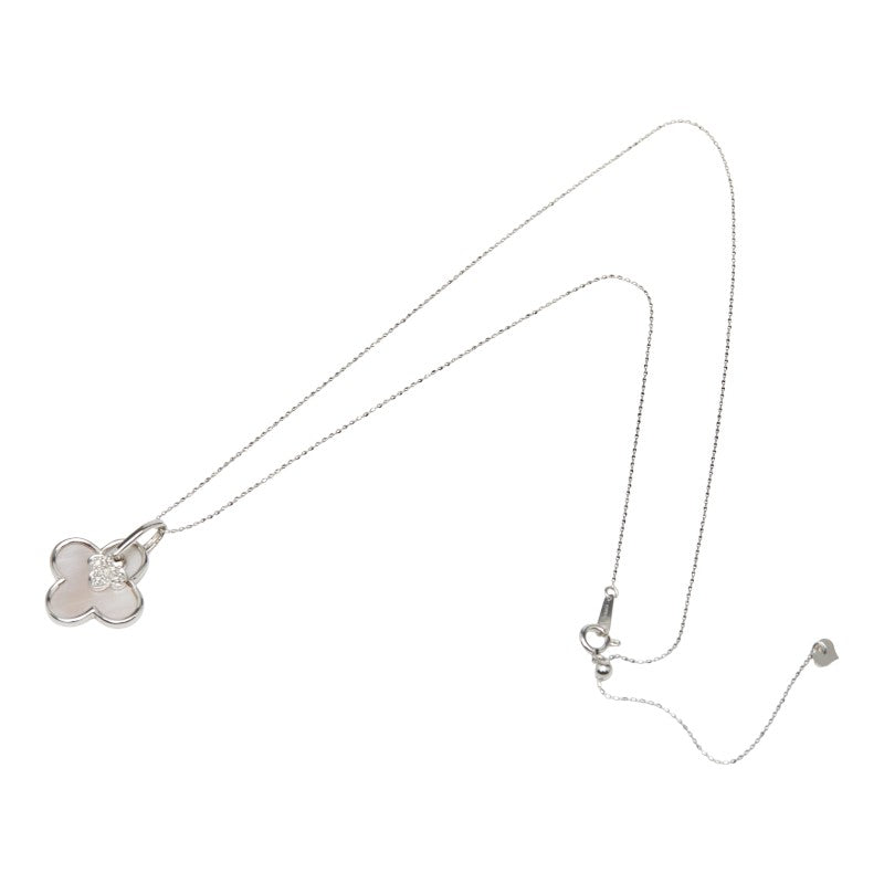 ノーブランド K18WG ホワイトゴールド ダイヤ0.04ct クローバーモチーフ ペンダントネックレス レディース no brand 【中古】
