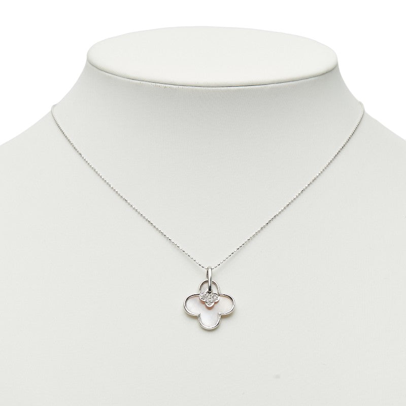 ノーブランド K18WG ホワイトゴールド ダイヤ0.04ct クローバーモチーフ ペンダントネックレス レディース no brand 【中古】