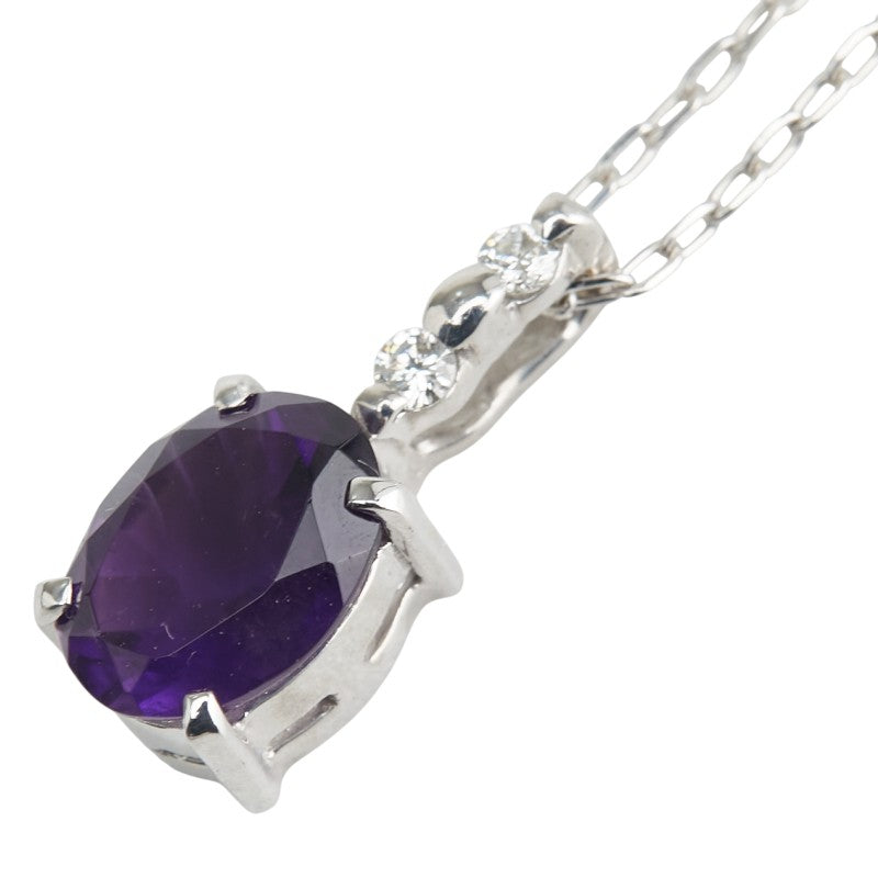 ノーブランド K18WG ホワイトゴールド アメジスト4.24ct ダイヤ0.04ct ペンダントネックレス レディース no brand 【中古】