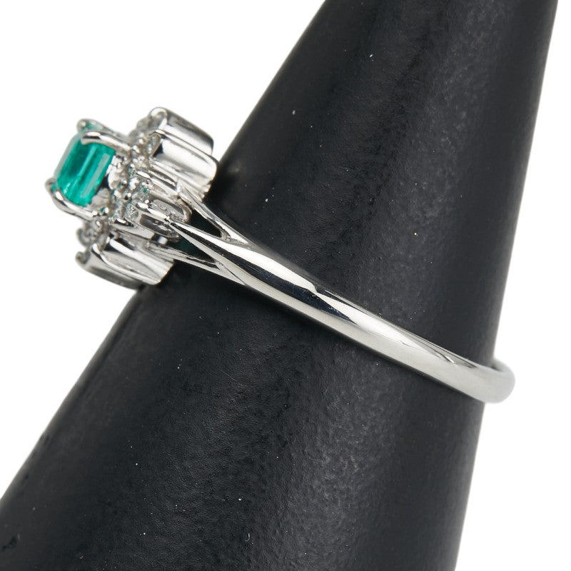 ノーブランド SV925 シルバー エメラルド0.22ct ダイヤ0.08ct 花 フラワー モチーフ リング 指輪 レディース no brand 9号 【中古】