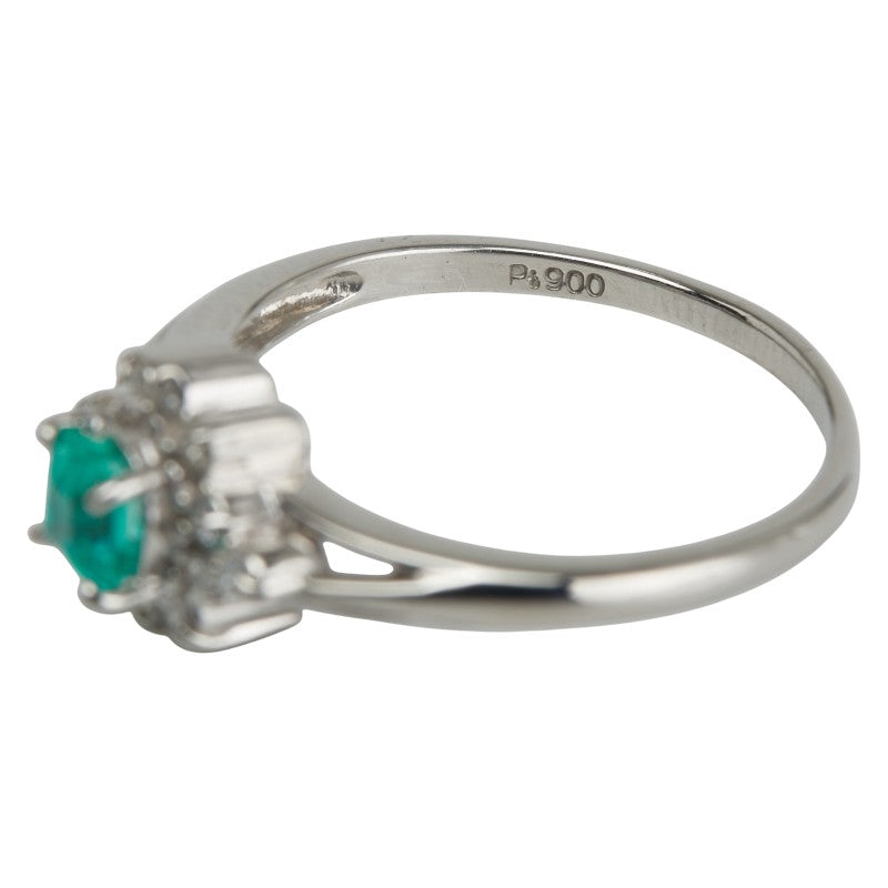 ノーブランド SV925 シルバー エメラルド0.22ct ダイヤ0.08ct 花 フラワー モチーフ リング 指輪 レディース no brand 9号 【中古】