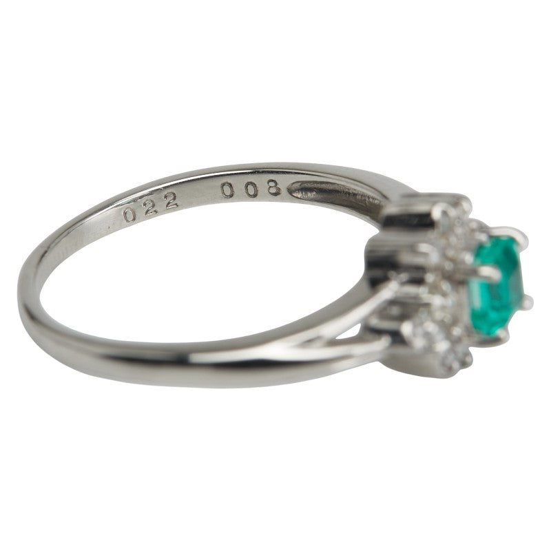 ノーブランド SV925 シルバー エメラルド0.22ct ダイヤ0.08ct 花 フラワー モチーフ リング 指輪 レディース no brand 9号 【中古】