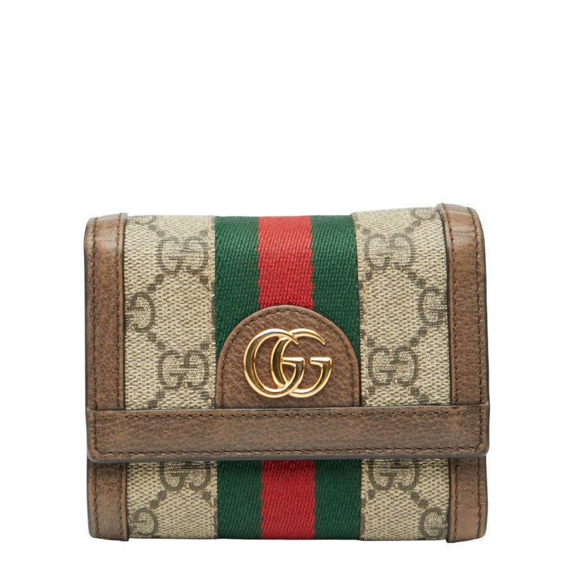 グッチ GGスプリーム オフィディア 三つ折り財布 523174 ベージュ ブラウン PVC レザー レディース GUCCI 【中古】