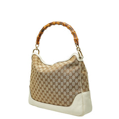 グッチ GGキャンバス バンブー ハンドバッグ ショルダーバッグ 2WAY 282315 ベージュ アイボリー キャンバス レザー レディース GUCCI 【中古】