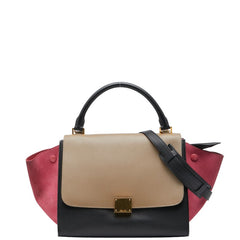 セリーヌ トラペーズ スモール トリコロール ハンドバッグ ショルダーバッグ 2WAY ブラック マルチカラー レザー スウェード レディース CELINE 【中古】