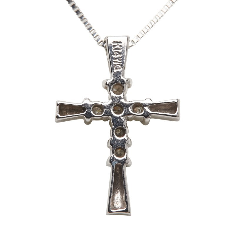 K14WG ホワイトゴールド ダイヤ0.10ct クロス 十字架 モチーフ ペンダントネックレス レディース 【中古】