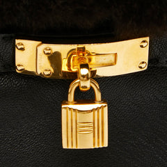 エルメス ケリーグローブ 手袋 サイズ7 1/2 ブラック ブラウン ラムスキン ファー レディース HERMES 【中古】