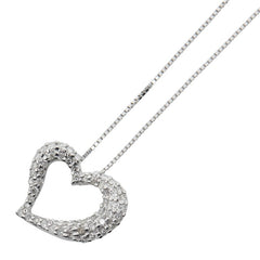 K14WG ホワイトゴールド ダイヤ0.50ct ハート モチーフ ベネチアンチェーン ネックレス レディース 【中古】