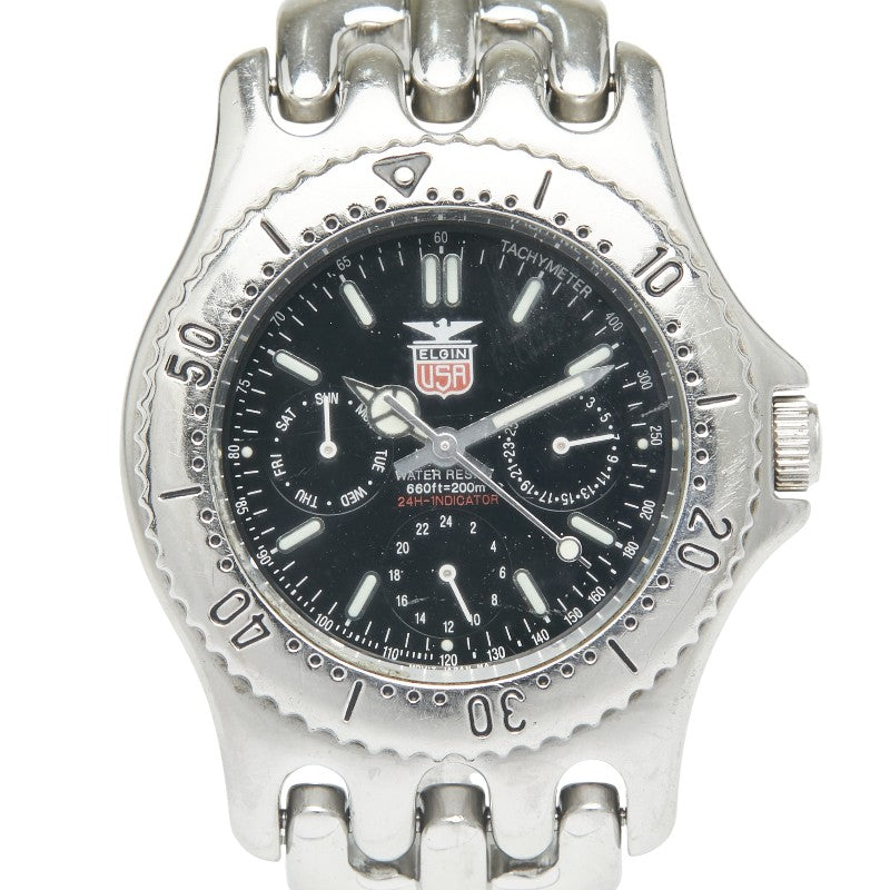 タグホイヤー エルジン 腕時計 FK-553-MA クオーツ ブラック文字盤 ステンレススチール メンズ TAG HEUER 【中古】