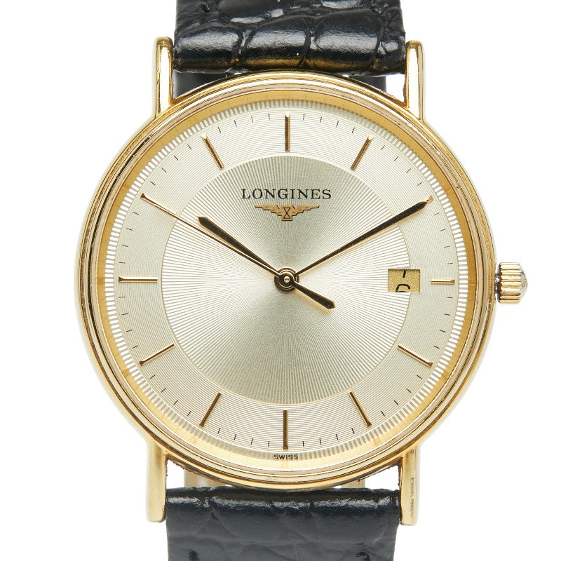 ロンジン グランドクラシック 腕時計 L4.720.2 クオーツ ゴールド文字盤 ステンレススチール レザー メンズ LONGINES 【中古】