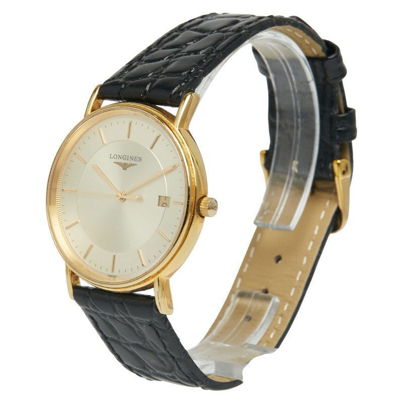 ロンジン グランドクラシック 腕時計 L4.720.2 クオーツ ゴールド文字盤 ステンレススチール レザー メンズ LONGINES 【中古】