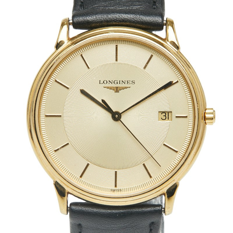 ロンジン グランドクラシック 腕時計 L4.677.2 クオーツ ゴールド文字盤 ステンレススチール レザー メンズ LONGINES 【中古】