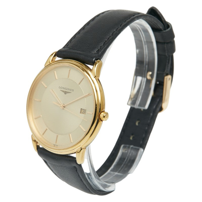 ロンジン グランドクラシック 腕時計 L4.677.2 クオーツ ゴールド文字盤 ステンレススチール レザー メンズ LONGINES 【中古】