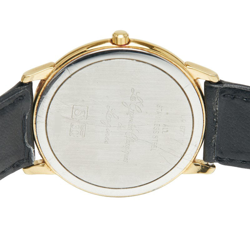 ロンジン グランドクラシック 腕時計 L4.677.2 クオーツ ゴールド文字盤 ステンレススチール レザー メンズ LONGINES 【中古】