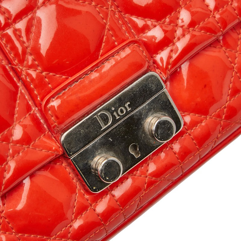 ディオール カナージュ 斜め掛け チェーンウォレット ショルダーバッグ オレンジ エナメル レディース Dior 【中古】