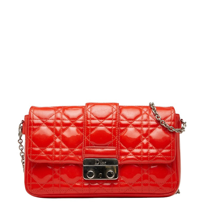 ディオール カナージュ 斜め掛け チェーンウォレット ショルダーバッグ オレンジ エナメル レディース Dior 【中古】