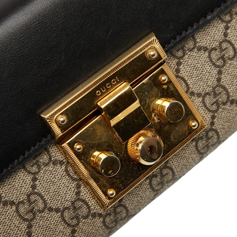 グッチ GGスプリーム パドロック スモール チェーン ショルダーバッグ 409487 ベージュ ブラック PVC レザー レディース GUCCI 【中古】