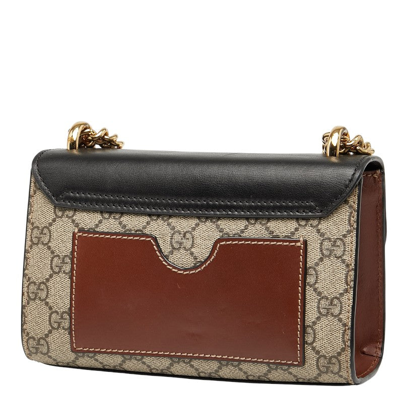 グッチ GGスプリーム パドロック スモール チェーン ショルダーバッグ 409487 ベージュ ブラック PVC レザー レディース GUCCI 【中古】