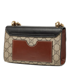 グッチ GGスプリーム パドロック スモール チェーン ショルダーバッグ 409487 ベージュ ブラック PVC レザー レディース GUCCI 【中古】