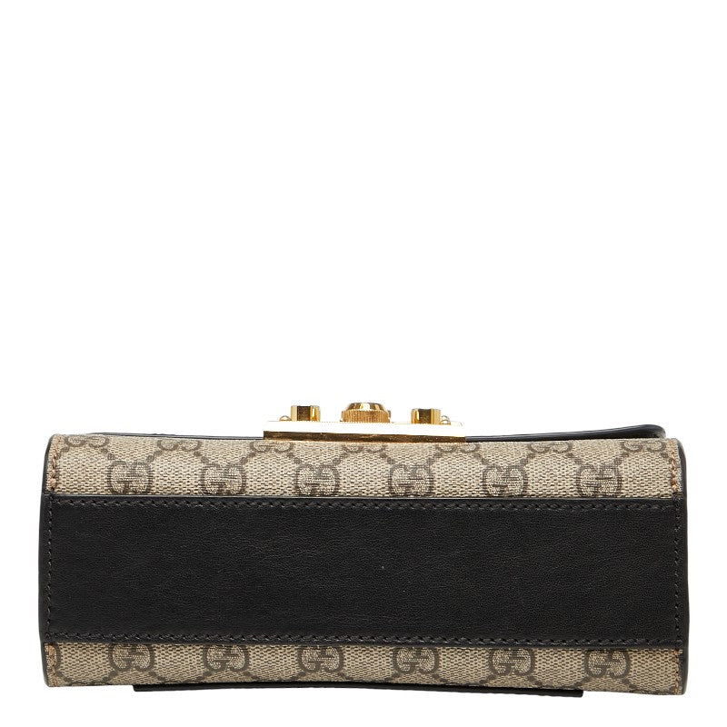 グッチ GGスプリーム パドロック スモール チェーン ショルダーバッグ 409487 ベージュ ブラック PVC レザー レディース GUCCI 【中古】