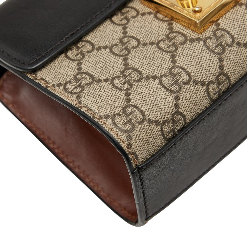 グッチ GGスプリーム パドロック スモール チェーン ショルダーバッグ 409487 ベージュ ブラック PVC レザー レディース GUCCI 【中古】