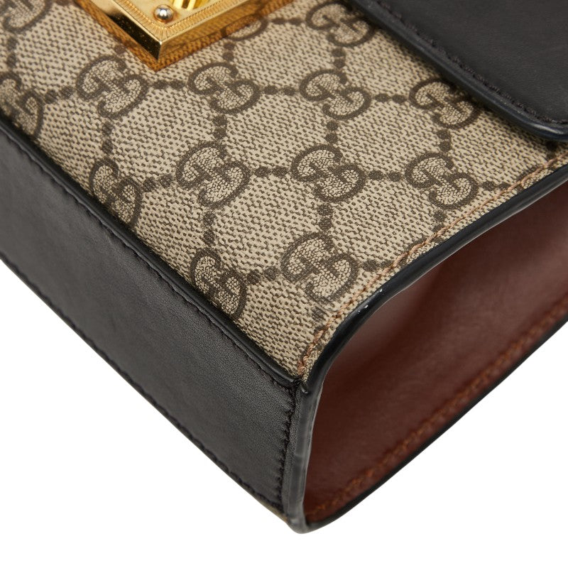グッチ GGスプリーム パドロック スモール チェーン ショルダーバッグ 409487 ベージュ ブラック PVC レザー レディース GUCCI 【中古】