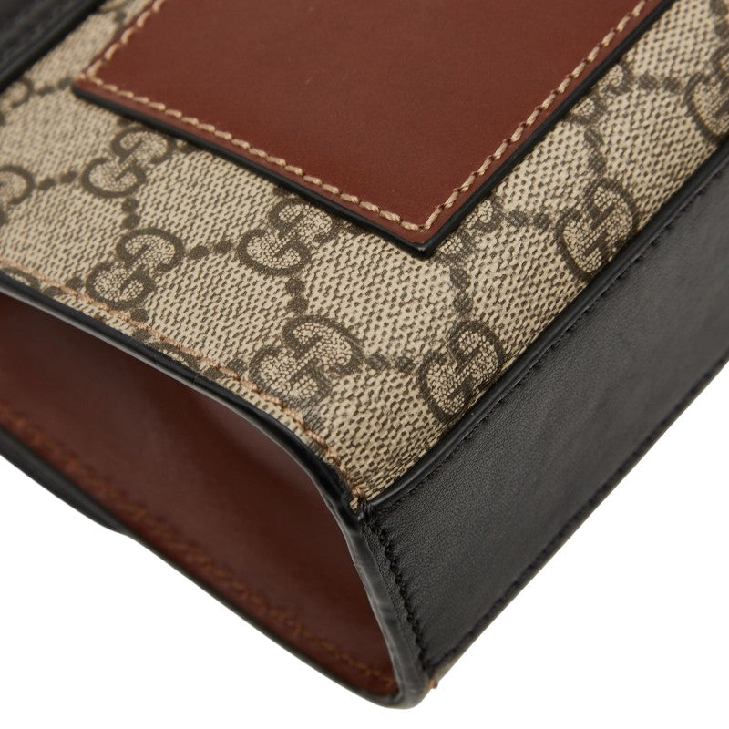 グッチ GGスプリーム パドロック スモール チェーン ショルダーバッグ 409487 ベージュ ブラック PVC レザー レディース GUCCI 【中古】