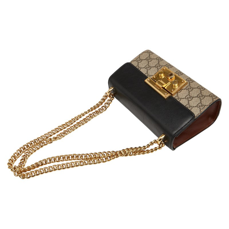 グッチ GGスプリーム パドロック スモール チェーン ショルダーバッグ 409487 ベージュ ブラック PVC レザー レディース GUCCI 【中古】