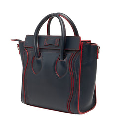セリーヌ ラゲージ ナノショッパー ハンドバッグ ネイビー レッド レザー レディース CELINE 【中古】