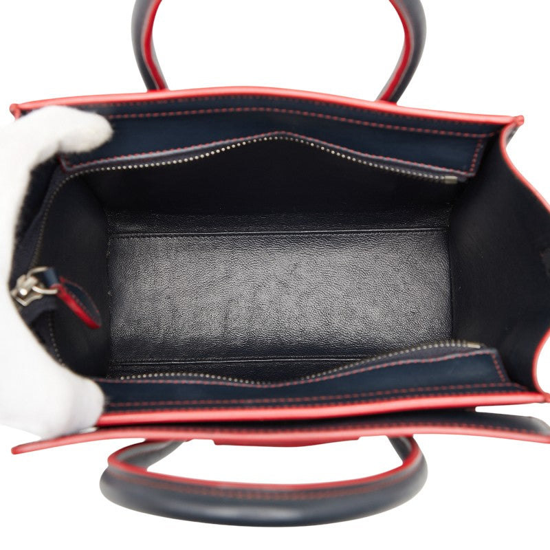 セリーヌ ラゲージ ナノショッパー ハンドバッグ ネイビー レッド レザー レディース CELINE 【中古】