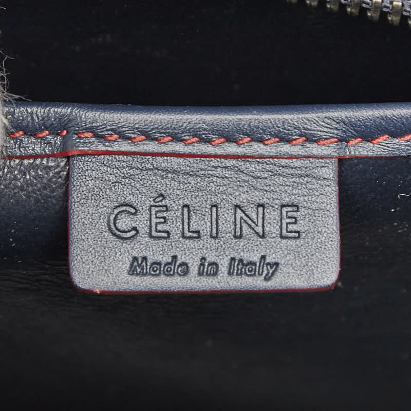 セリーヌ ラゲージ ナノショッパー ハンドバッグ ネイビー レッド レザー レディース CELINE 【中古】