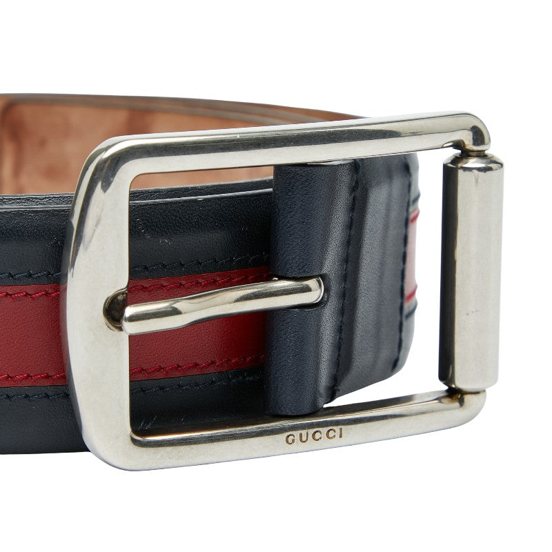 グッチ シェリーライン ベルト サイズ：90 36 295331 ネイビー レッド レザー メンズ GUCCI 【中古】