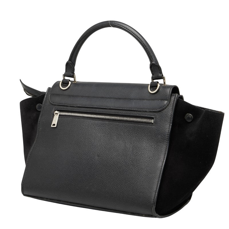 セリーヌ トラペーズ スモール ハンドバッグ ショルダーバッグ 2WAY ブラック レザー スウェード レディース CELINE 【中古】