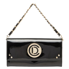 ディオール ロゴ チェーン ウォレット 長財布 ハンドバッグ ブラック ゴールド パテントレザー レディース Dior 【中古】