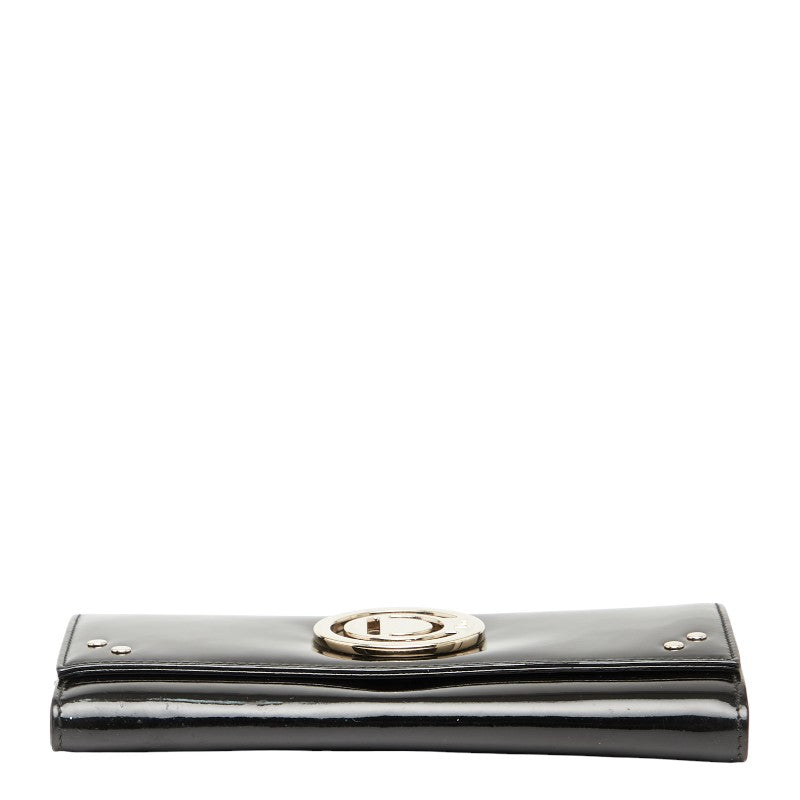 ディオール ロゴ チェーン ウォレット 長財布 ハンドバッグ ブラック ゴールド パテントレザー レディース Dior 【中古】