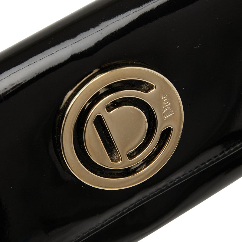 ディオール ロゴ チェーン ウォレット 長財布 ハンドバッグ ブラック ゴールド パテントレザー レディース Dior 【中古】